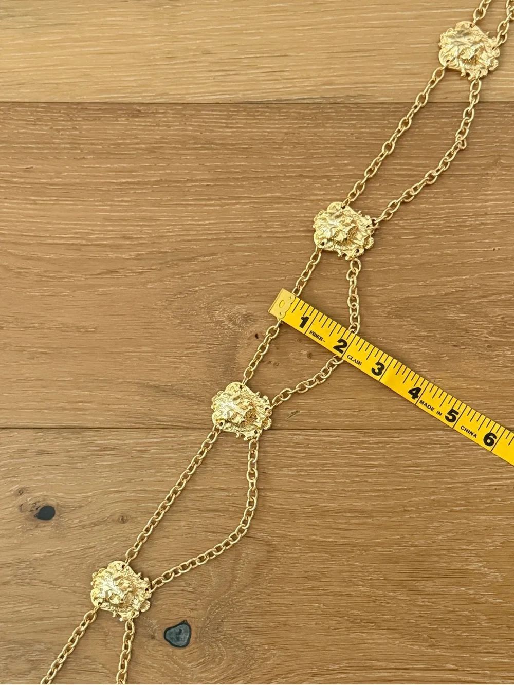 VTG 80s Gold Lion Head Belt Double Strand Chain Glam Medallion Adjustable